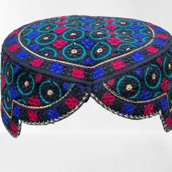 Sindhi Hat Men Round Front Cultural Cap Topi Traditional Pakistani Embroidery Ha - Picture 1 of 13